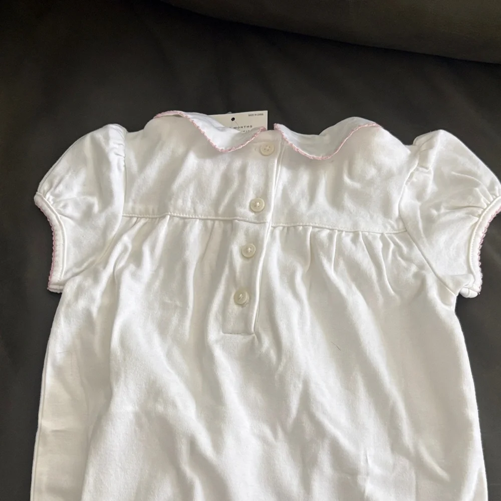 Janie and Jack White Smocked Cotton One-Piece with Pink Trim